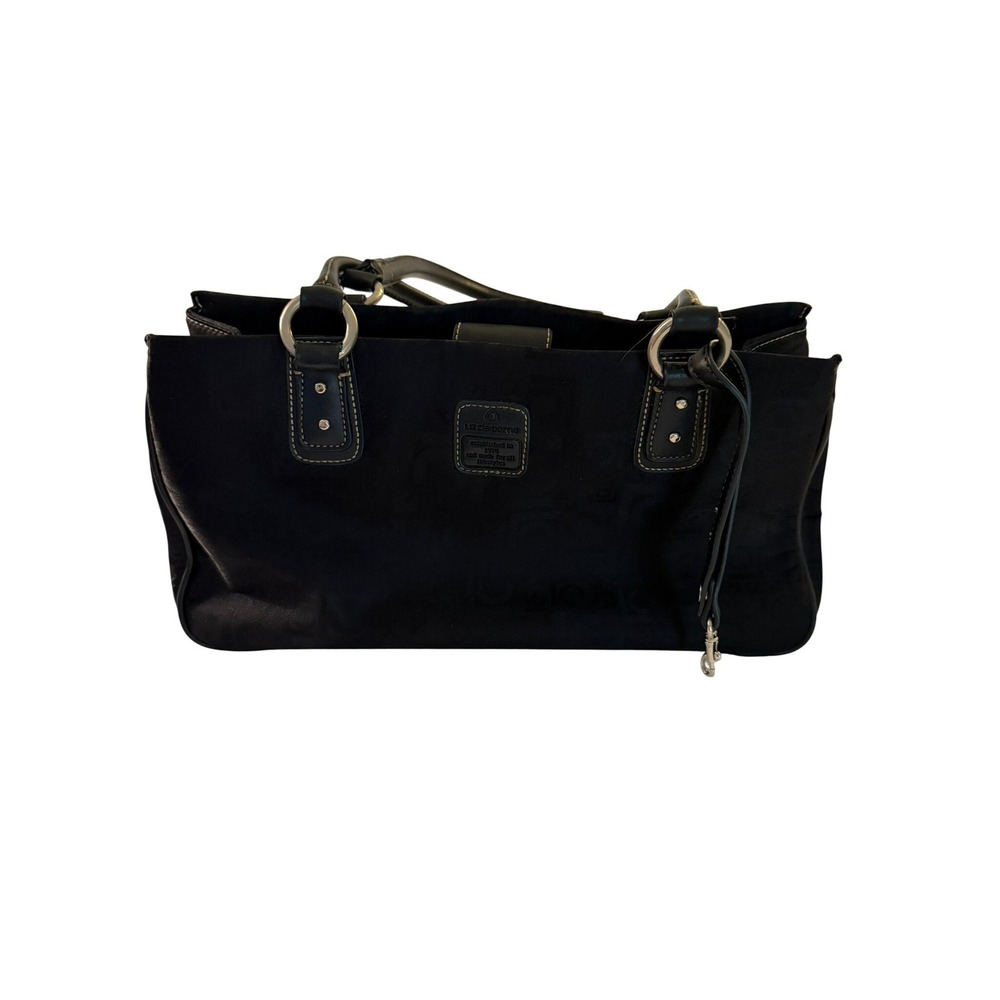 Liz Claiborne Black Jacquard Logo Shoulder Bag Tote Multi Compartment Organizers